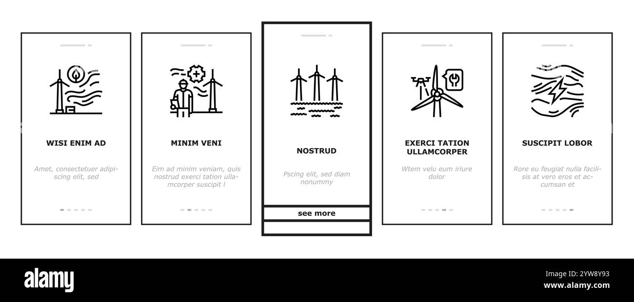 wind turbine power energy farm onboarding icons set vector Stock Vector ...