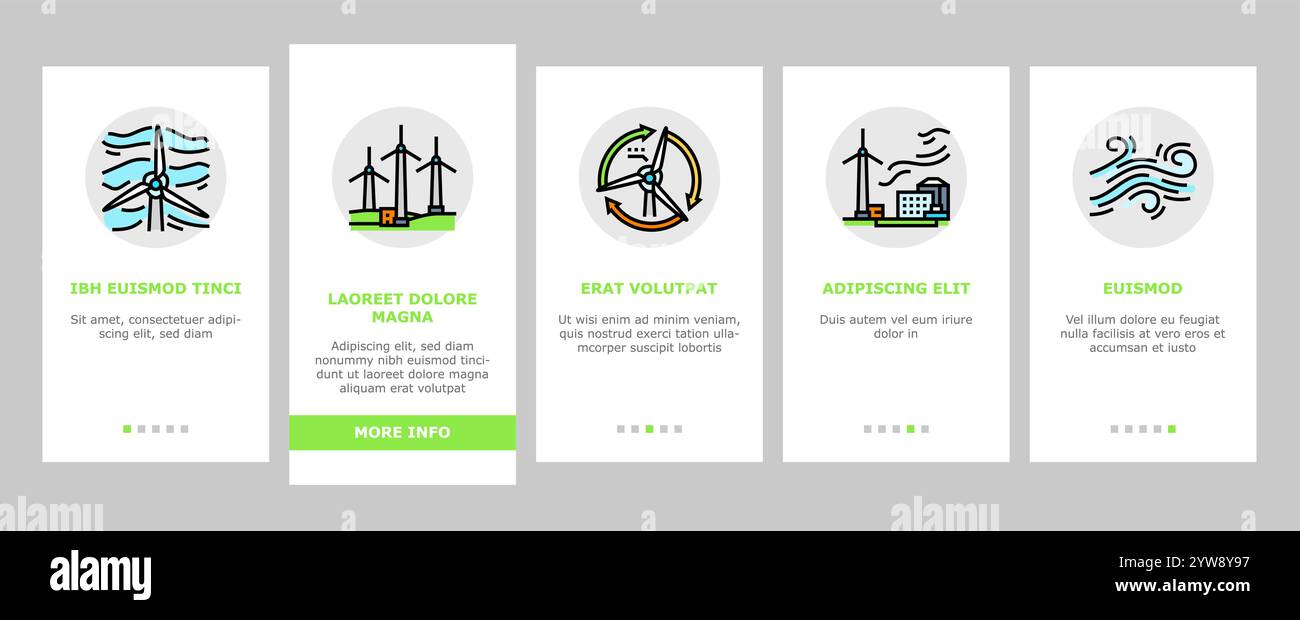 wind turbine power energy farm onboarding icons set vector Stock Vector ...