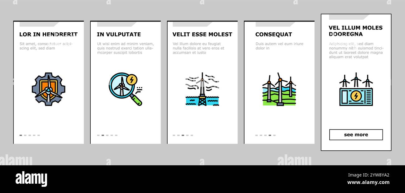 wind turbine power energy farm onboarding icons set vector Stock Vector ...