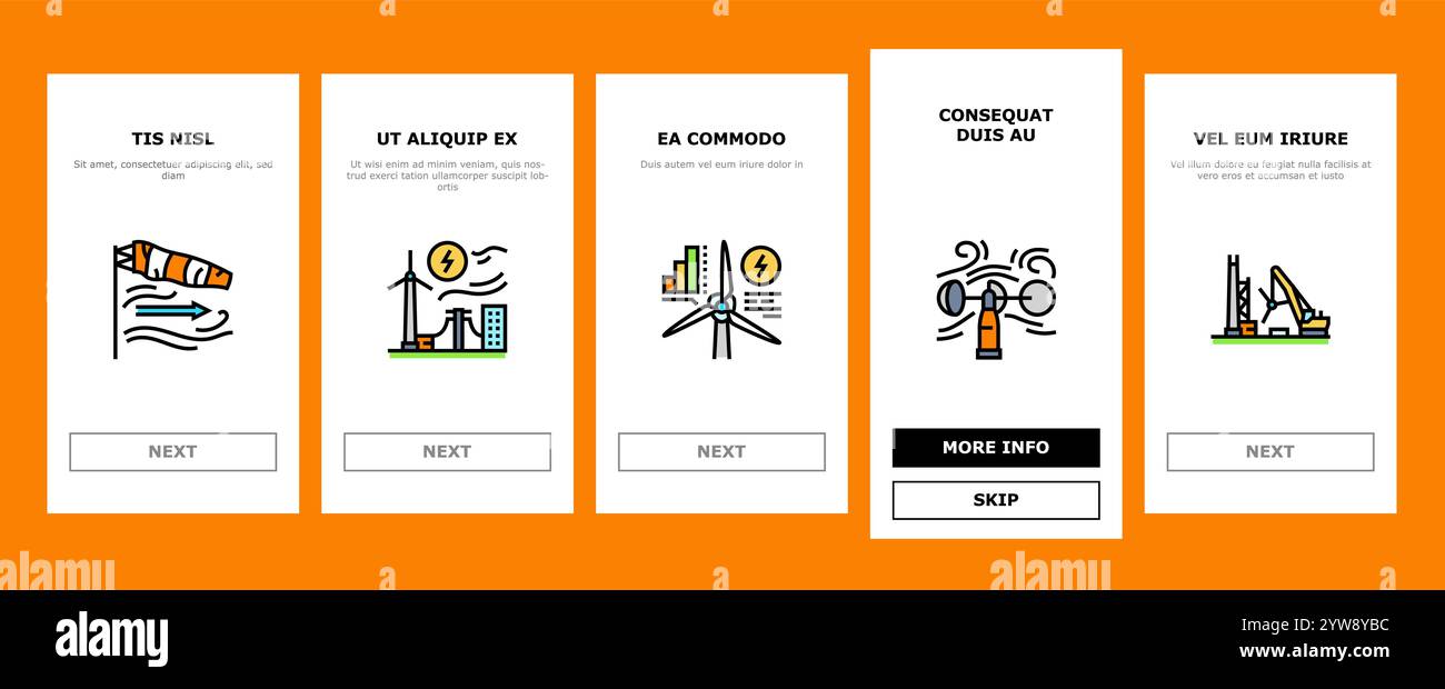 wind turbine power energy farm onboarding icons set vector Stock Vector ...