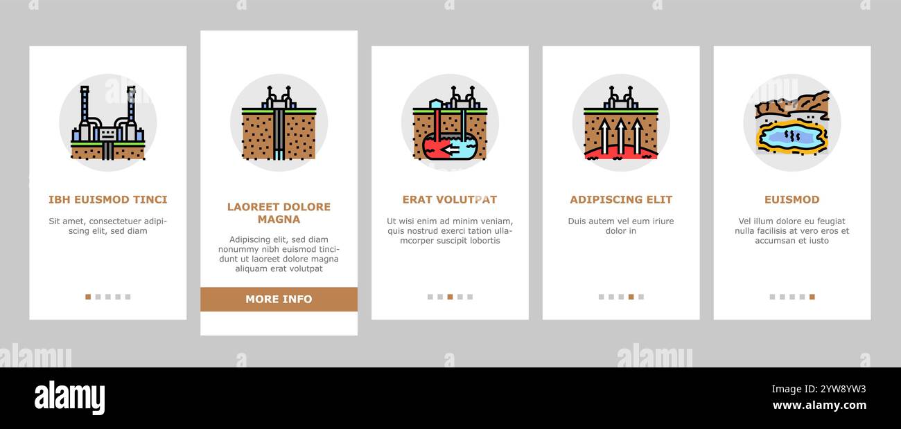 geothermal energy power plant onboarding icons set vector Stock Vector ...