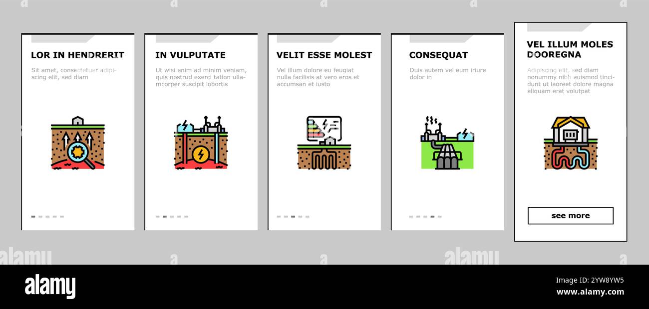 geothermal energy power plant onboarding icons set vector Stock Vector ...