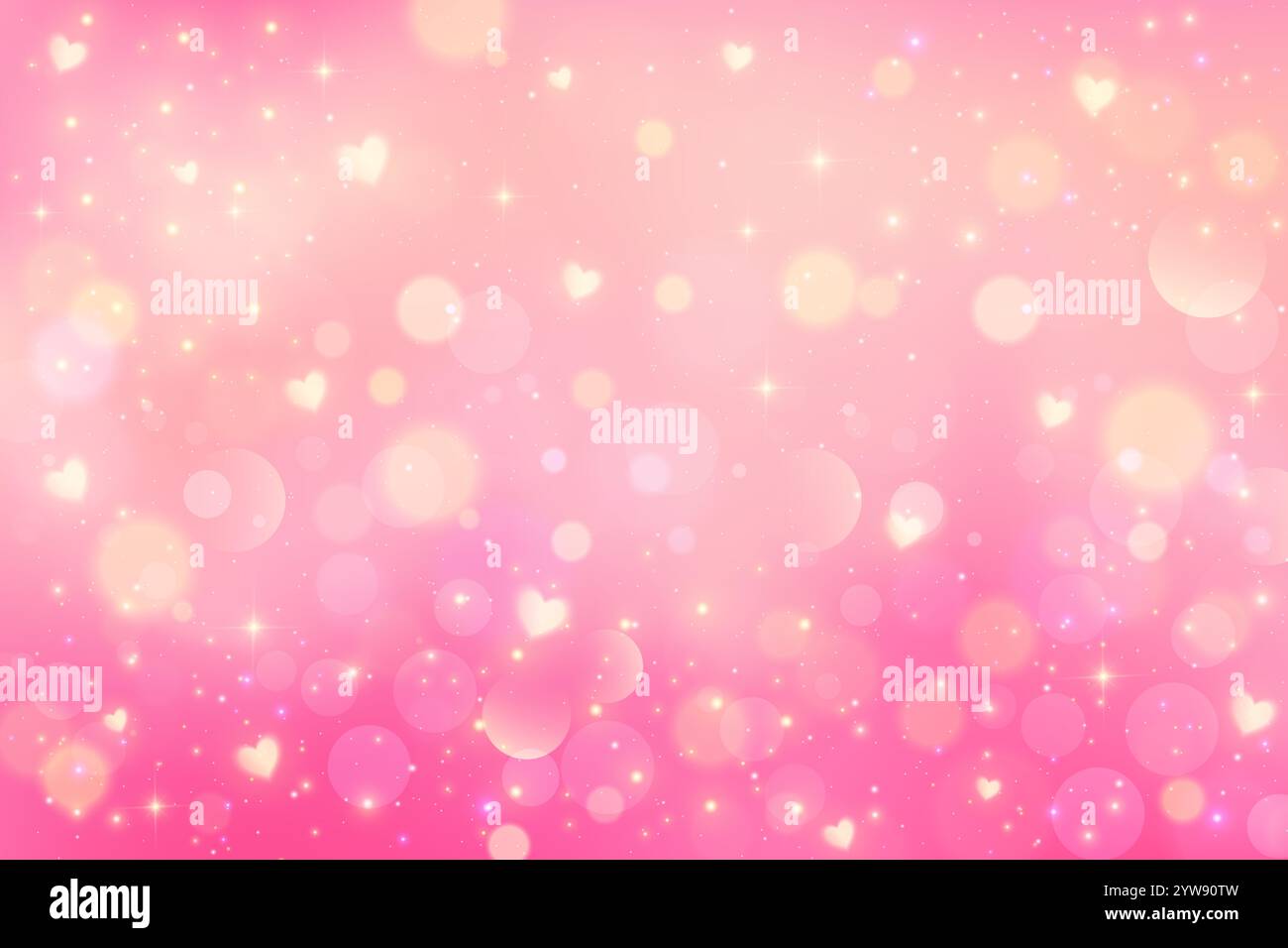 Lovely pink background with hearts and bokeh. Cute romantic sky with