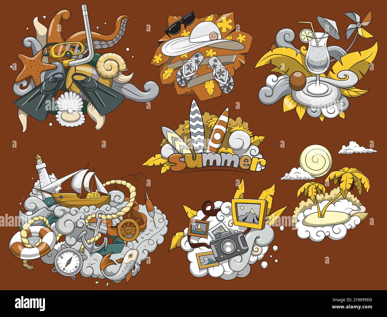 Summer set design color vector illustration Stock Vector Image & Art ...