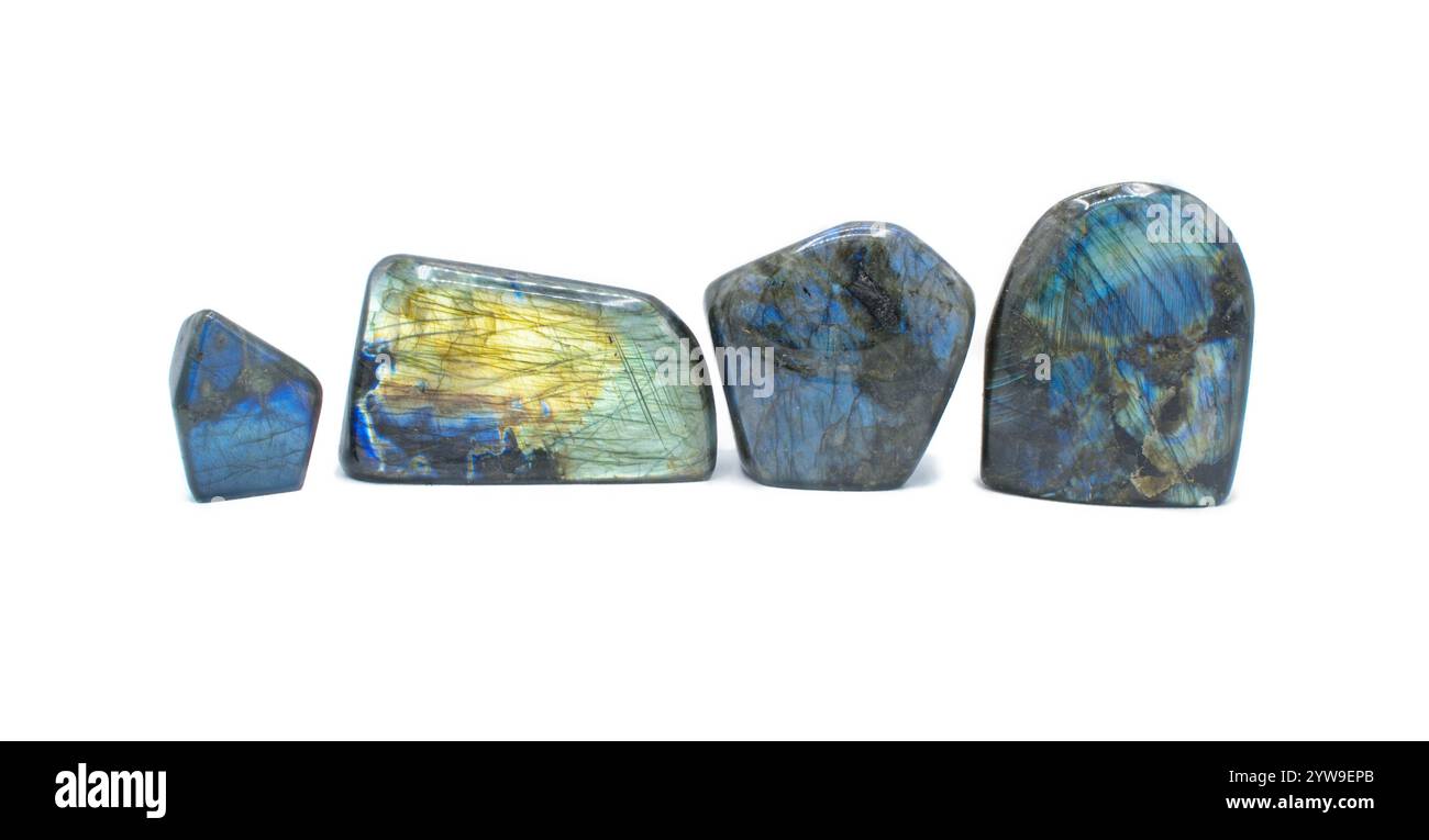 Labradorite is a calcium enriched feldspar mineral, rock, stone or gem first identified in Labrador, Canada, which can display an iridescent effect. I Stock Photo