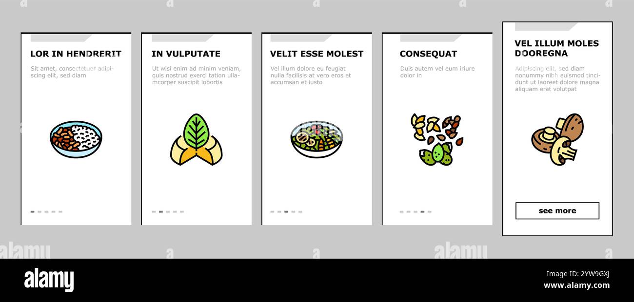 vegan food fresh organic onboarding icons set vector Stock Vector Image ...