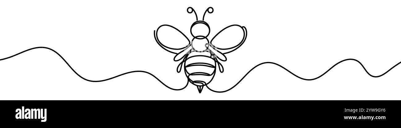 Single Line Abstract Bee One continuous line illustration of a bee, isolated on white background ...