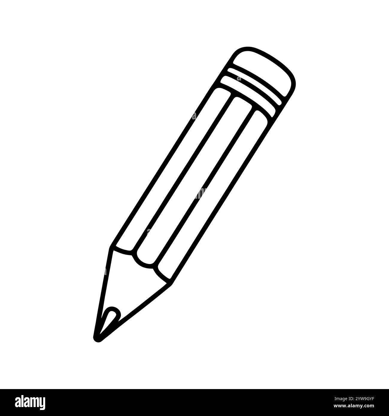 Linear pencil icon. Black and white image of a hand-drawn pencil ...