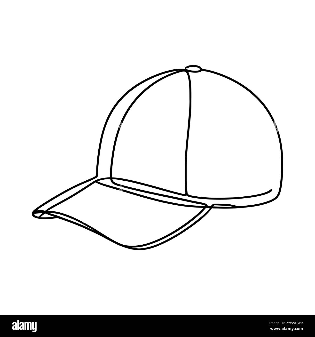 Simple black line drawing of a baseball cap icon, isolated on a white ...
