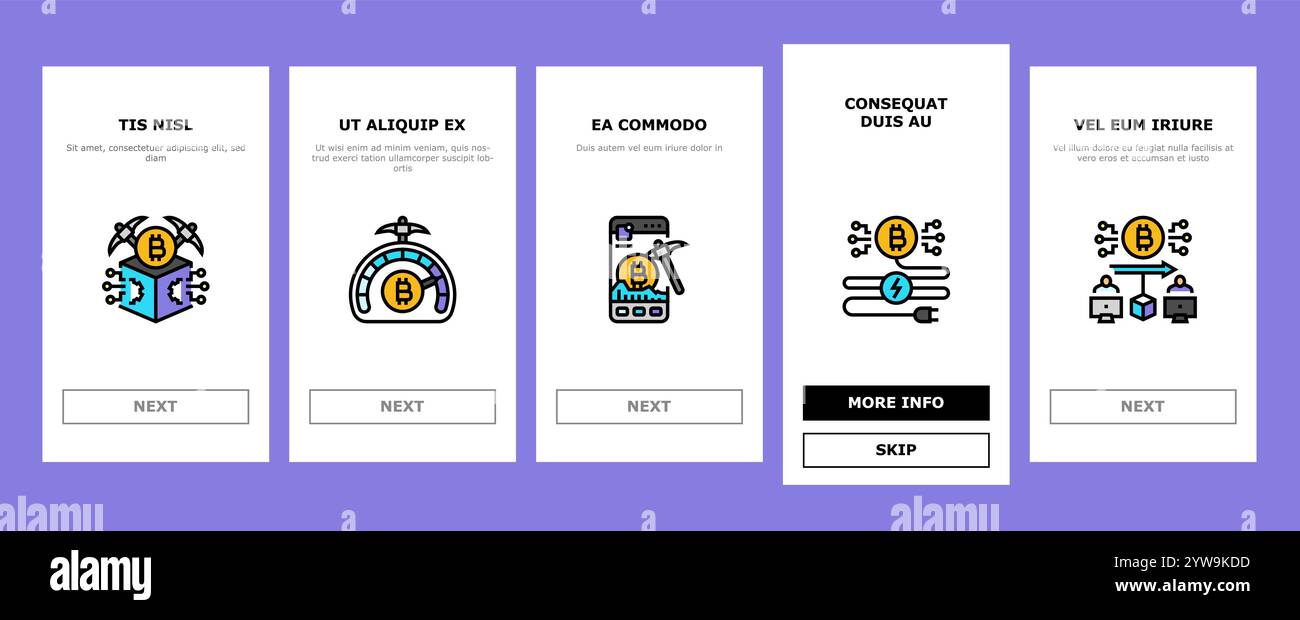 Cryptocurrency mining wallet icons set vector blockchain hashrate hi ...
