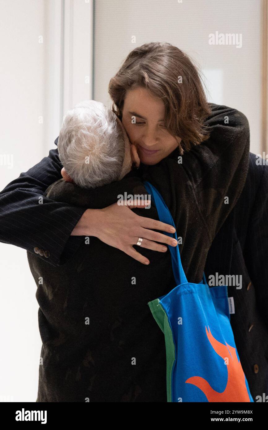 French actress Adele Haenel hug supporters during a break of the trial ...