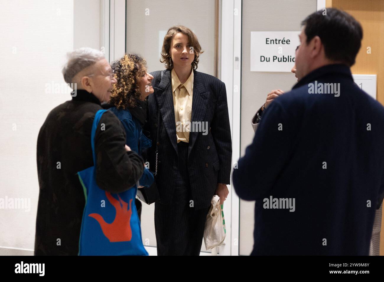 French actress Adele Haenel speaks to supporters during a break of the ...