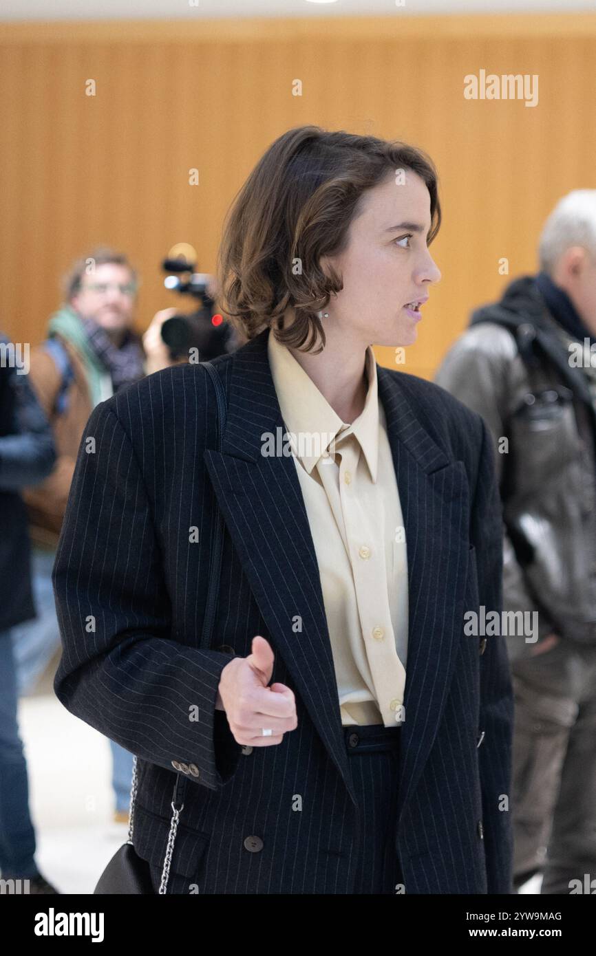 French actress Adele Haenel speaks to supporters during a break of the ...