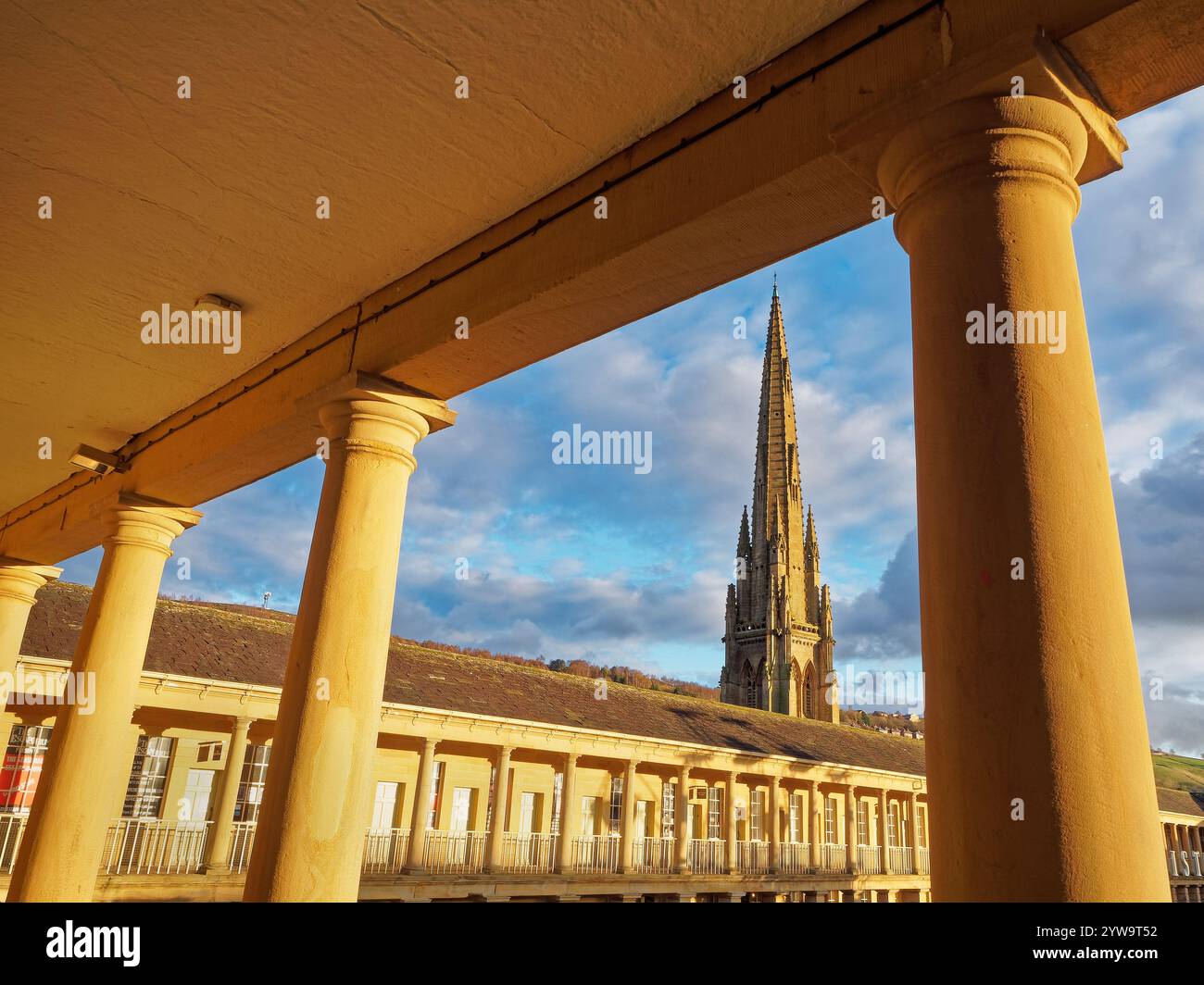 UK, West Yorkshire, Halifax, Piece Hall and the Square Chapel. Stock Photo