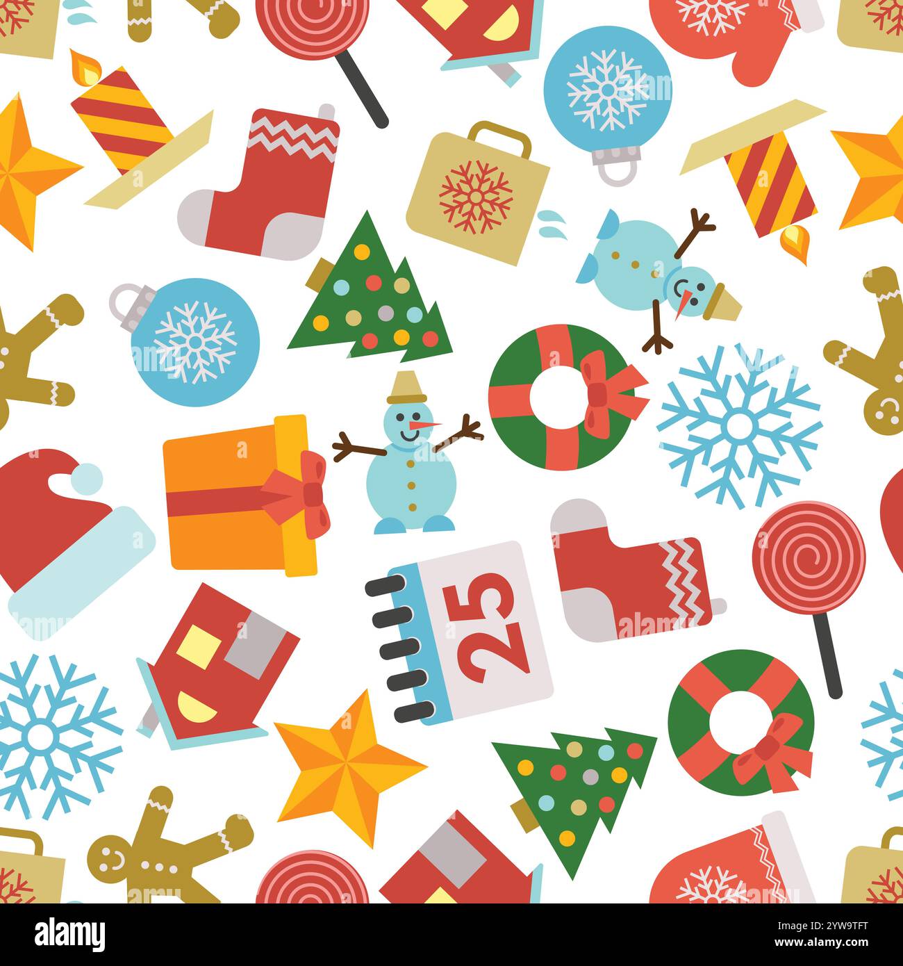 Christmas Seamless Pattern with icons in flat style. Vector illustration Stock Vector