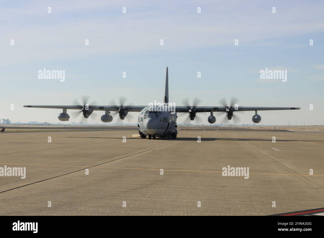 A U.S. Marine Corps KC-130J Super Hercules assigned to Marine Aerial Refueler Transport Squadron (VMGR) 352, Marine Aircraft Group 11, 3rd Marine Airc Stock Photo