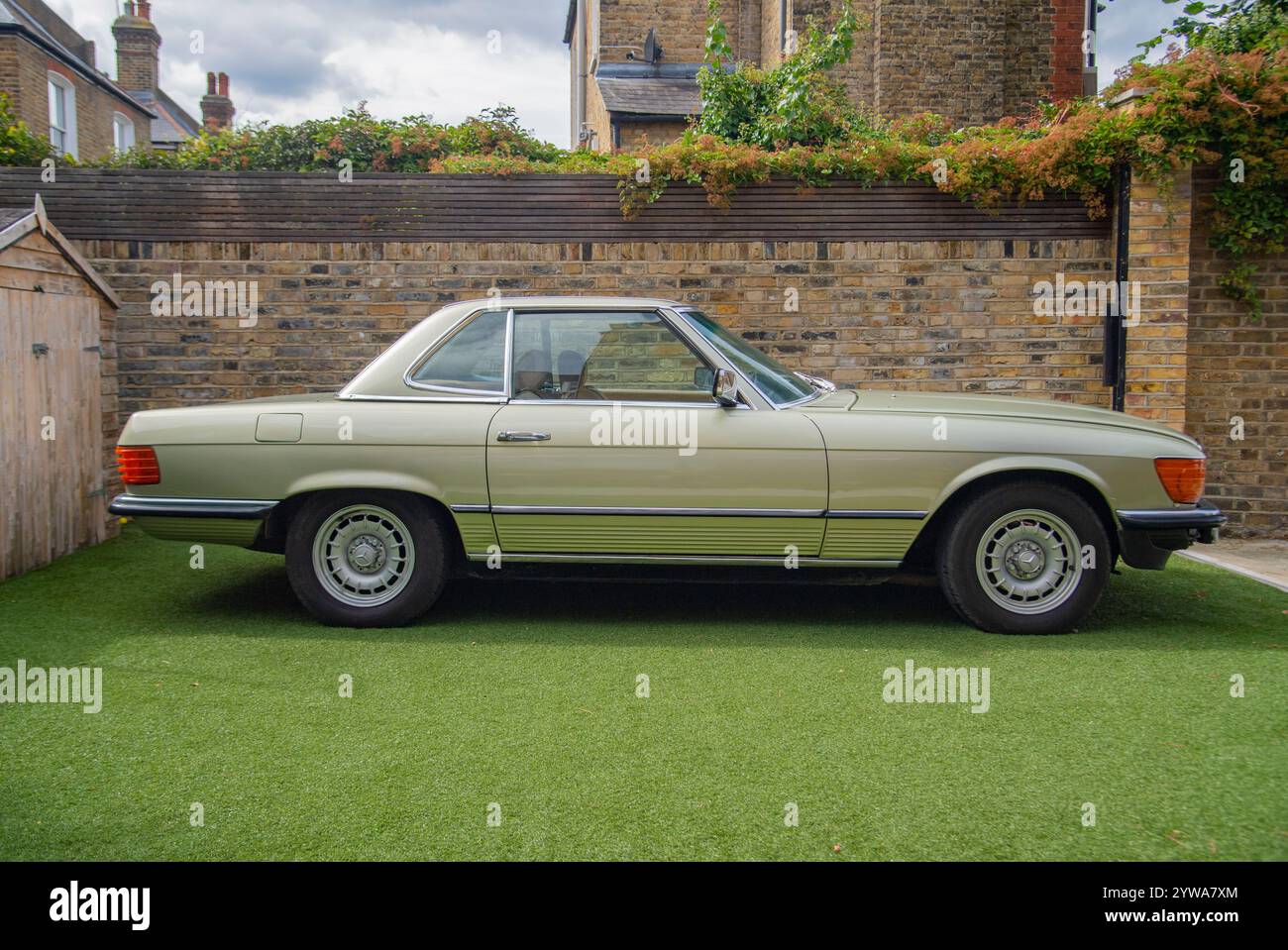 1982 R107 Mercedes 280SL classic German sports car with soft top and ...
