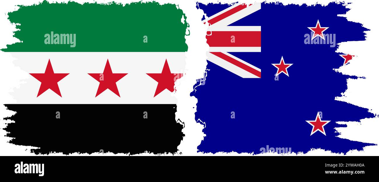 New Zealand and Syrian Revolution grunge flags connection, vector Stock Vector