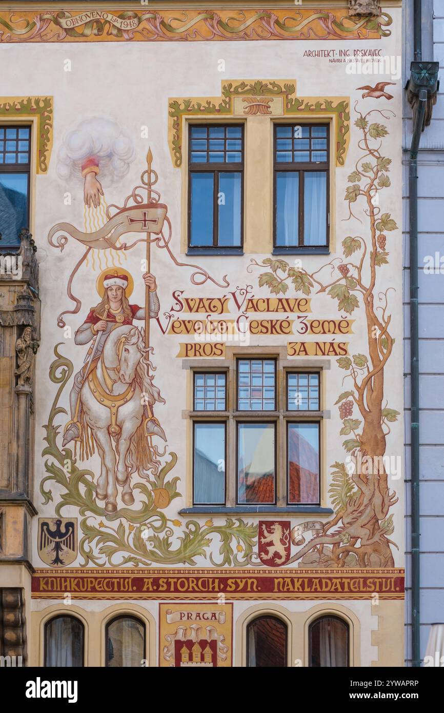 Mural of Saint Winceslas on Horseback, Storch House, Old Town Square ...