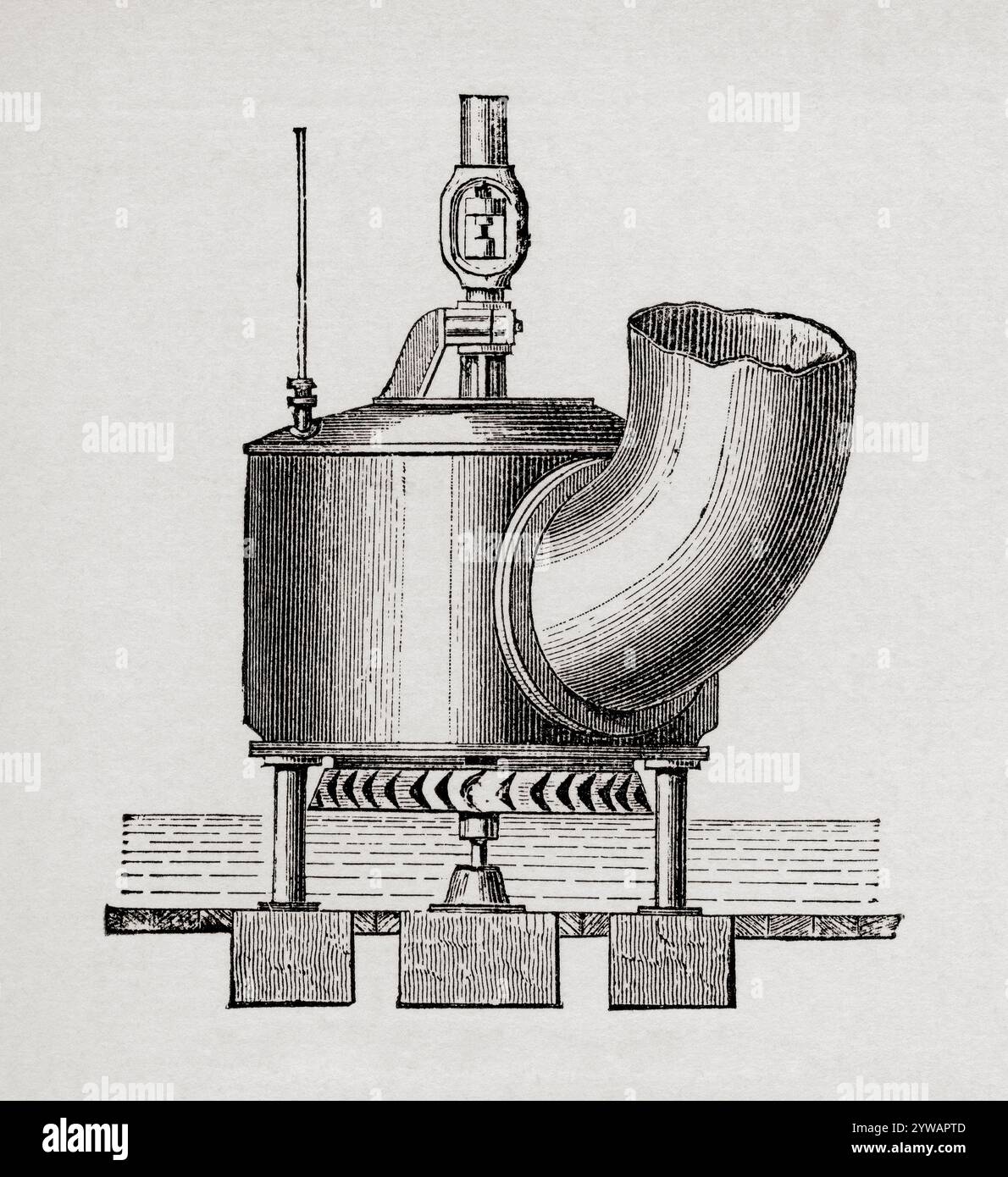 Donkin's Turbine, elevation.  From The National Encyclopaedia: A Dictionary of Universal Knowledge, published c.1890 Stock Photo