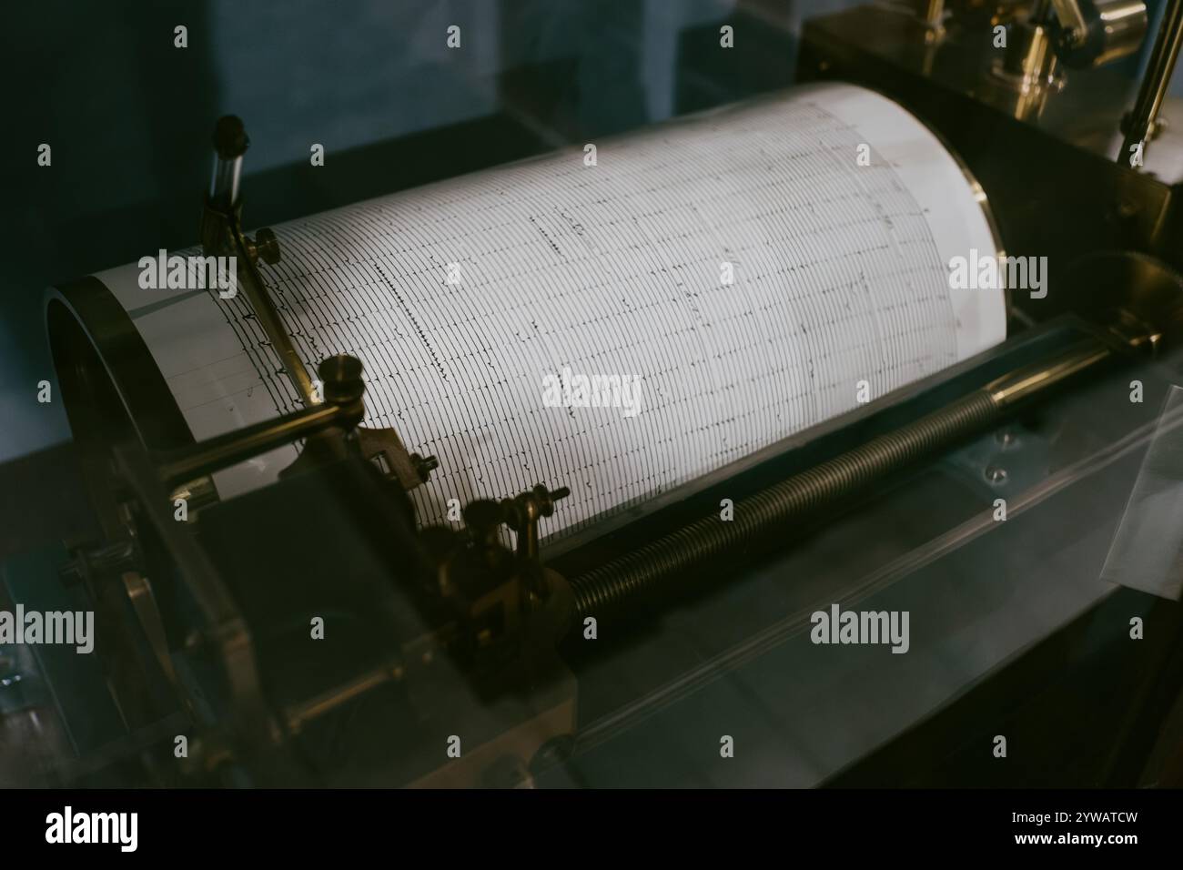 A vintage cylindrical chart recorder at the Judy and Stanley Frankel Detroit Observatory at the University of Michigan, Ann Arbor Michigan USA Stock Photo