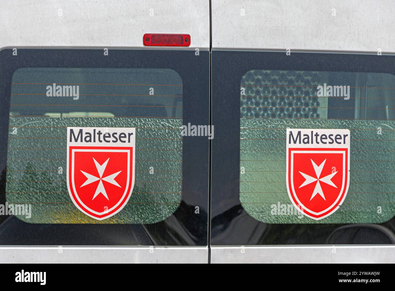 Malteser Cross Sign Coat of Arms at Ambulance Vehicle Malta Stock Photo