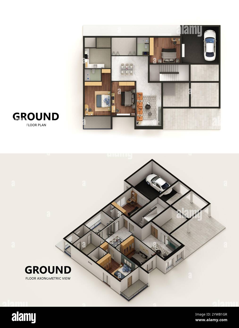 Small compact apartment isometric view 3d render Stock Photo