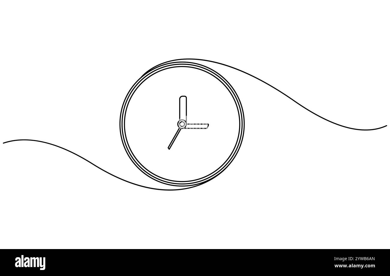 Continuous one line drawing clock icon with doodle hand drawn style ...