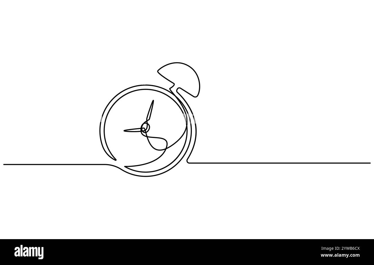 Continuous one line drawing clock icon with doodle hand drawn style ...