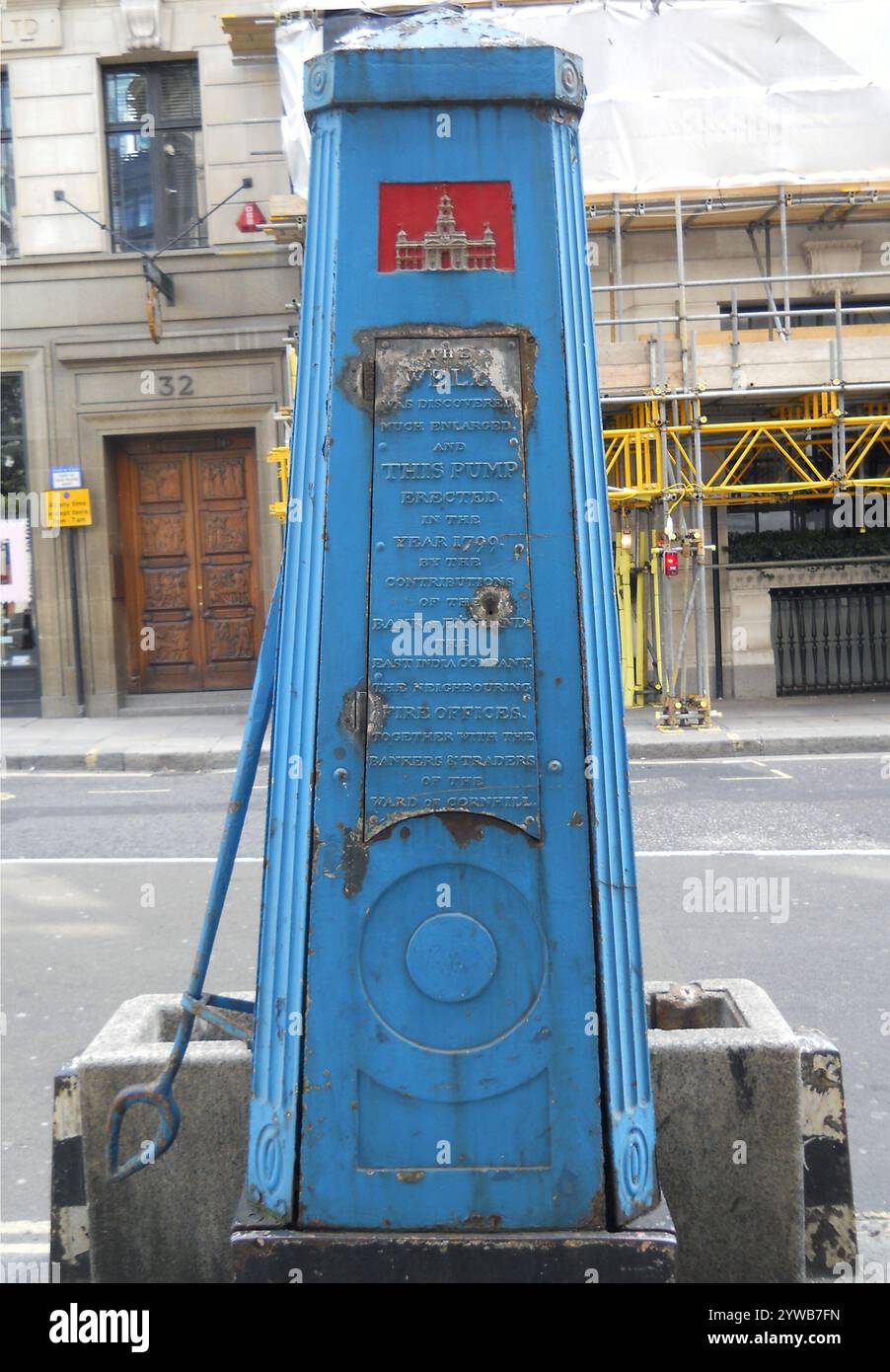 Cornhill Pump before its restoration in 2013. This is the back with a trough in front (now removed) in which to pump well water. Built 1799. Stock Photo