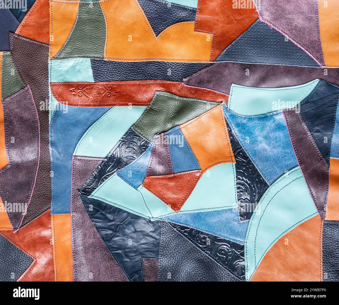 surface of multi-colored leather patchwork close up Stock Photo