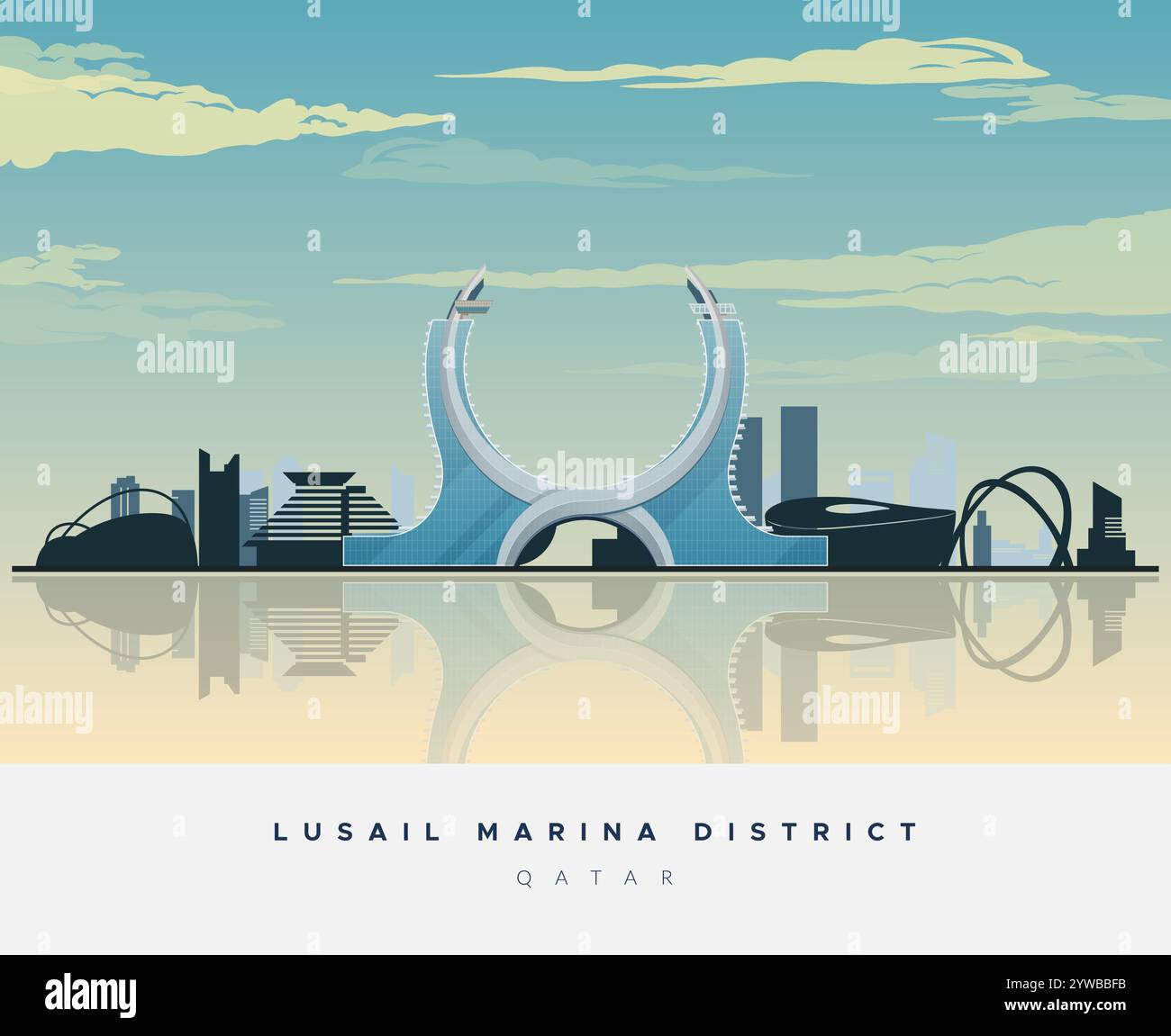 Lusail marina district - Abstract skyline - Stock Illustration as EPS ...