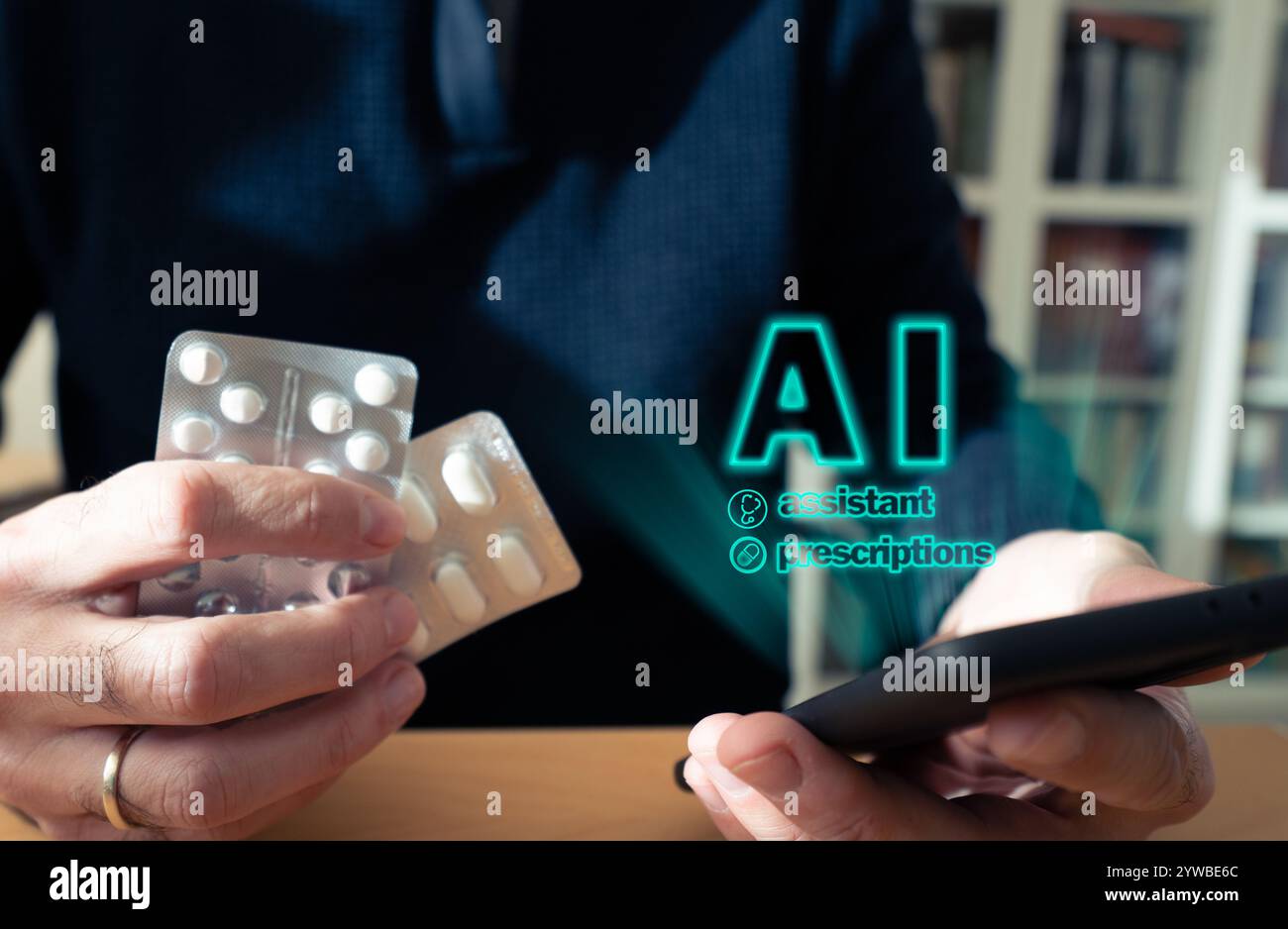 Man using artificial intelligence for medical prescriptions and self medication Stock Photo