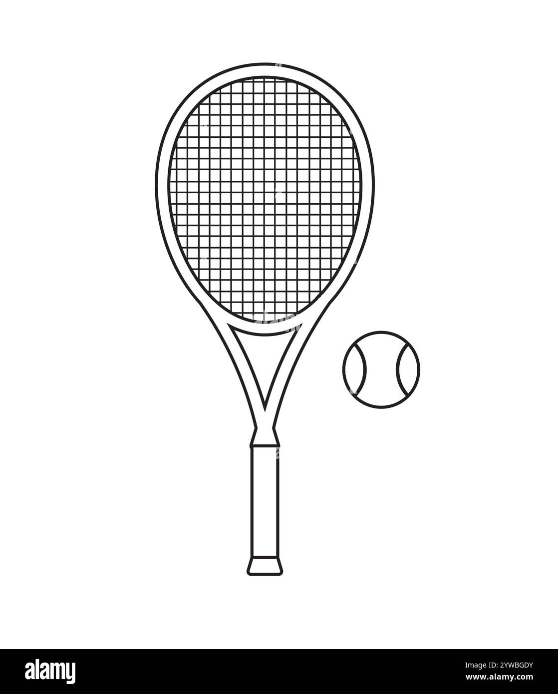 Vector flat outline tennis racket and ball isolated on white background ...