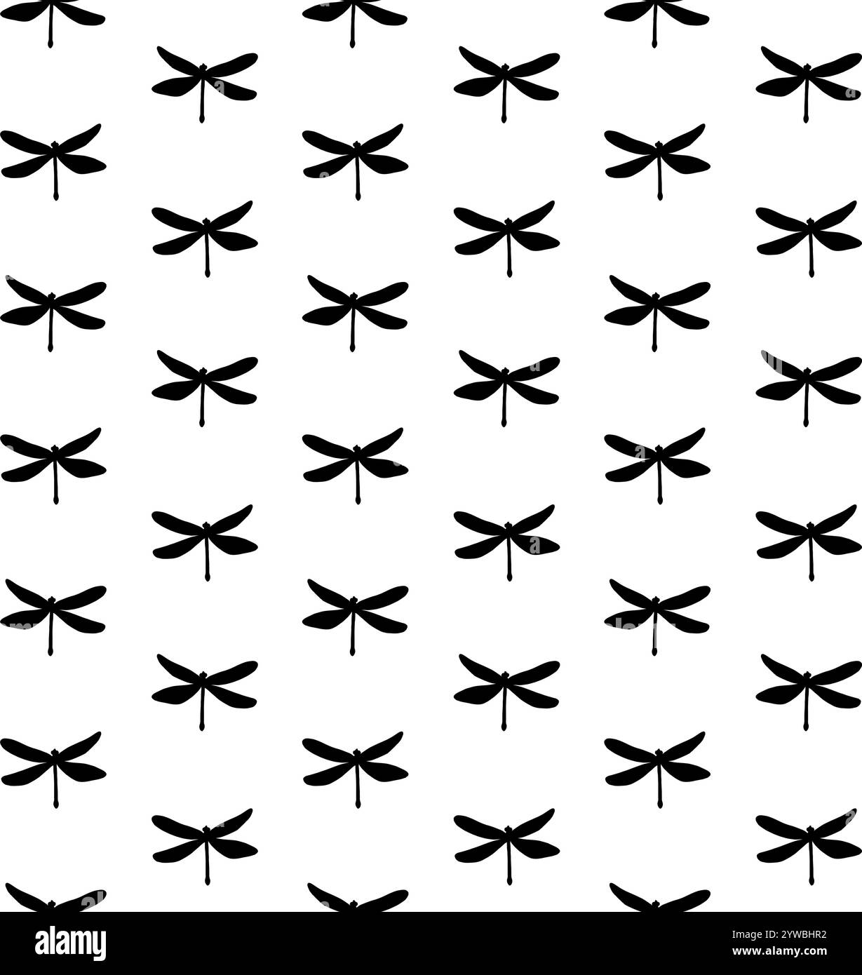 Vector seamless pattern of black sketch dragonfly silhouette isolated ...