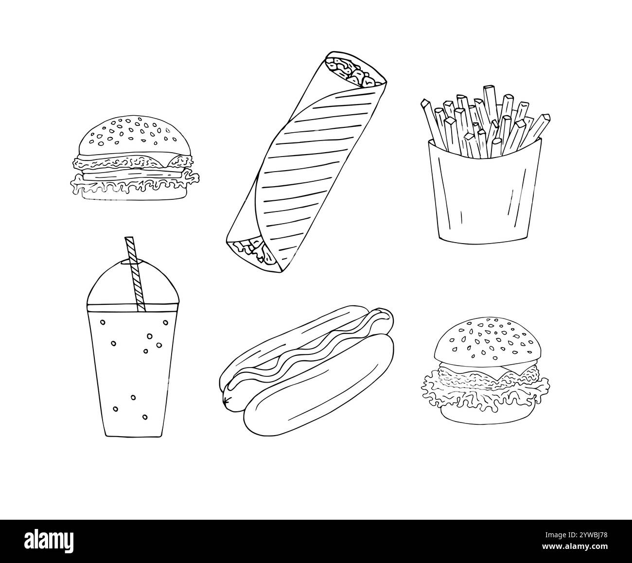 Vector set bundle of hand drawn doodle sketch fast food isolated on ...