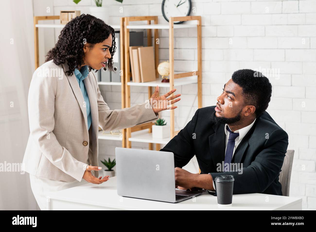 Report Problem At Work Boss Angry African American lady boss scolding male employee for error in ...