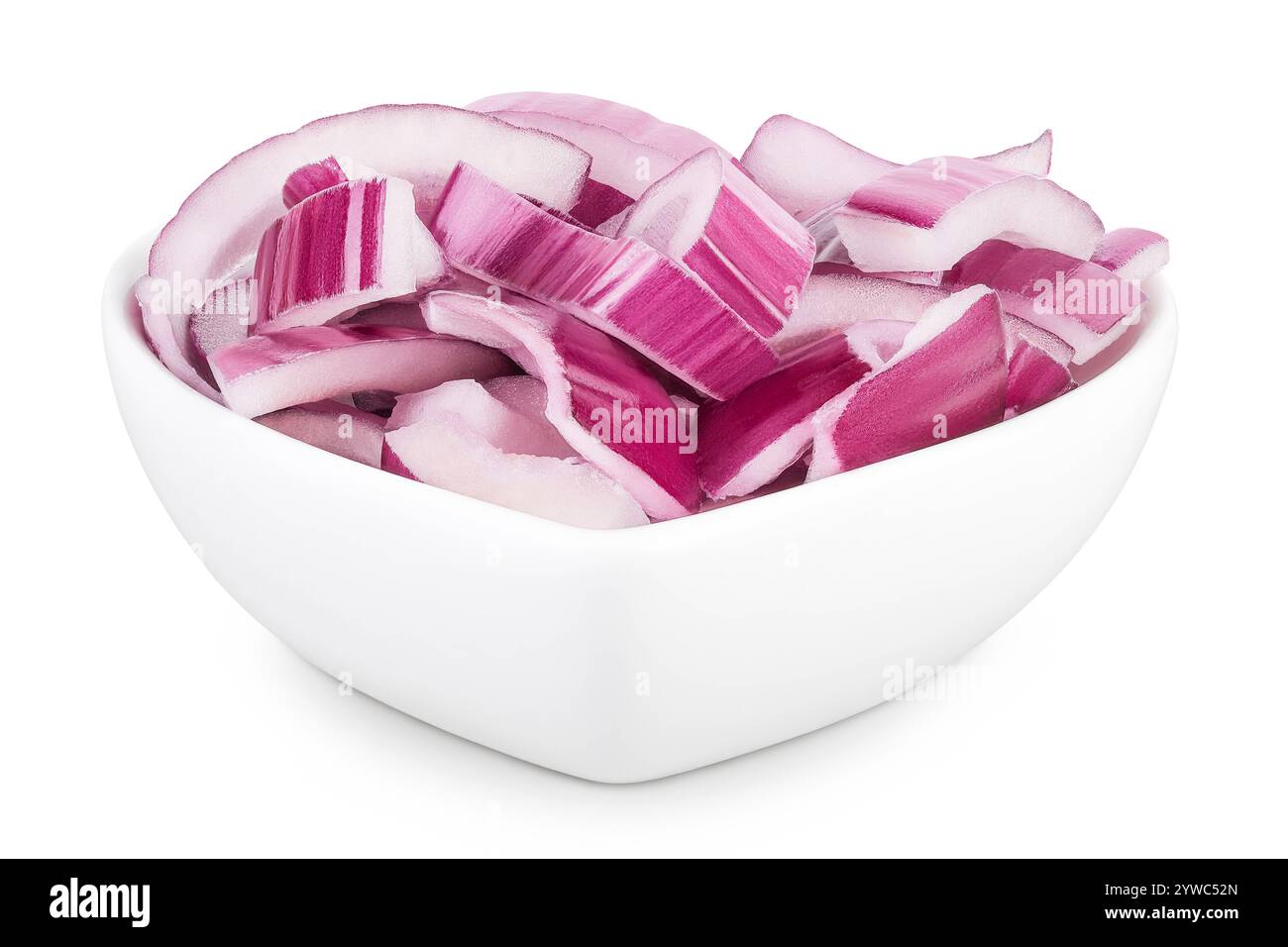 Red onion slices in ceramic bowl isolated on a white background Stock ...