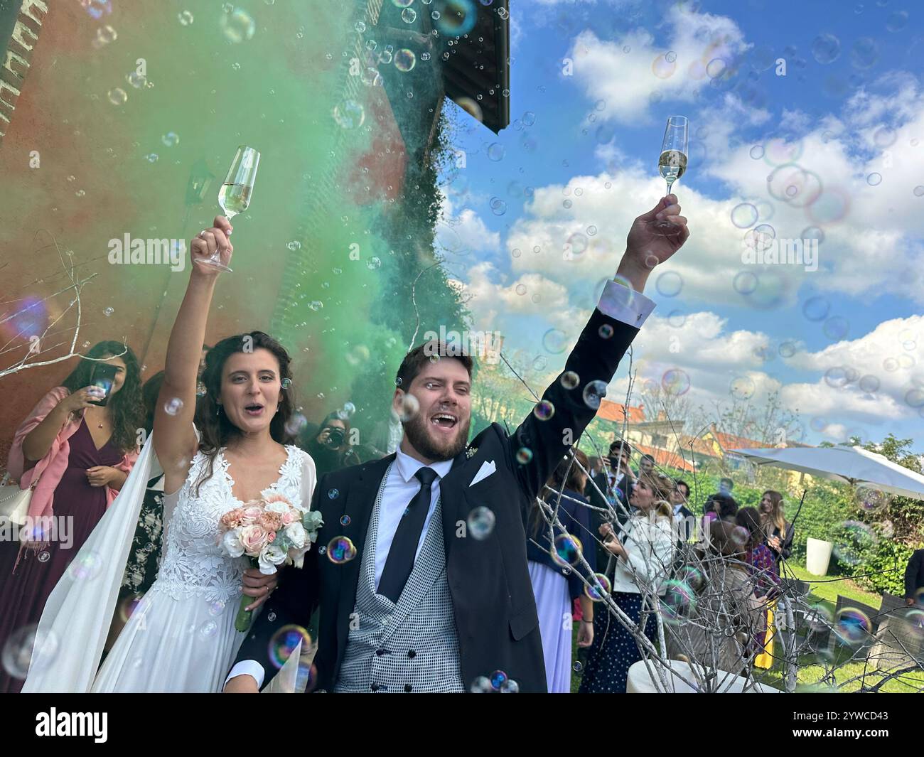 Wedding in MIlan Italy Celebration reception - Smartphone Captured Stock Image
