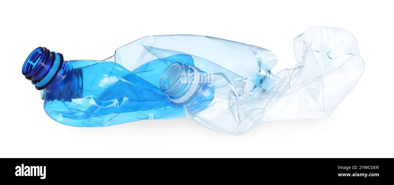 Crumpled empty plastic bottles isolated on white Stock Photo - Alamy