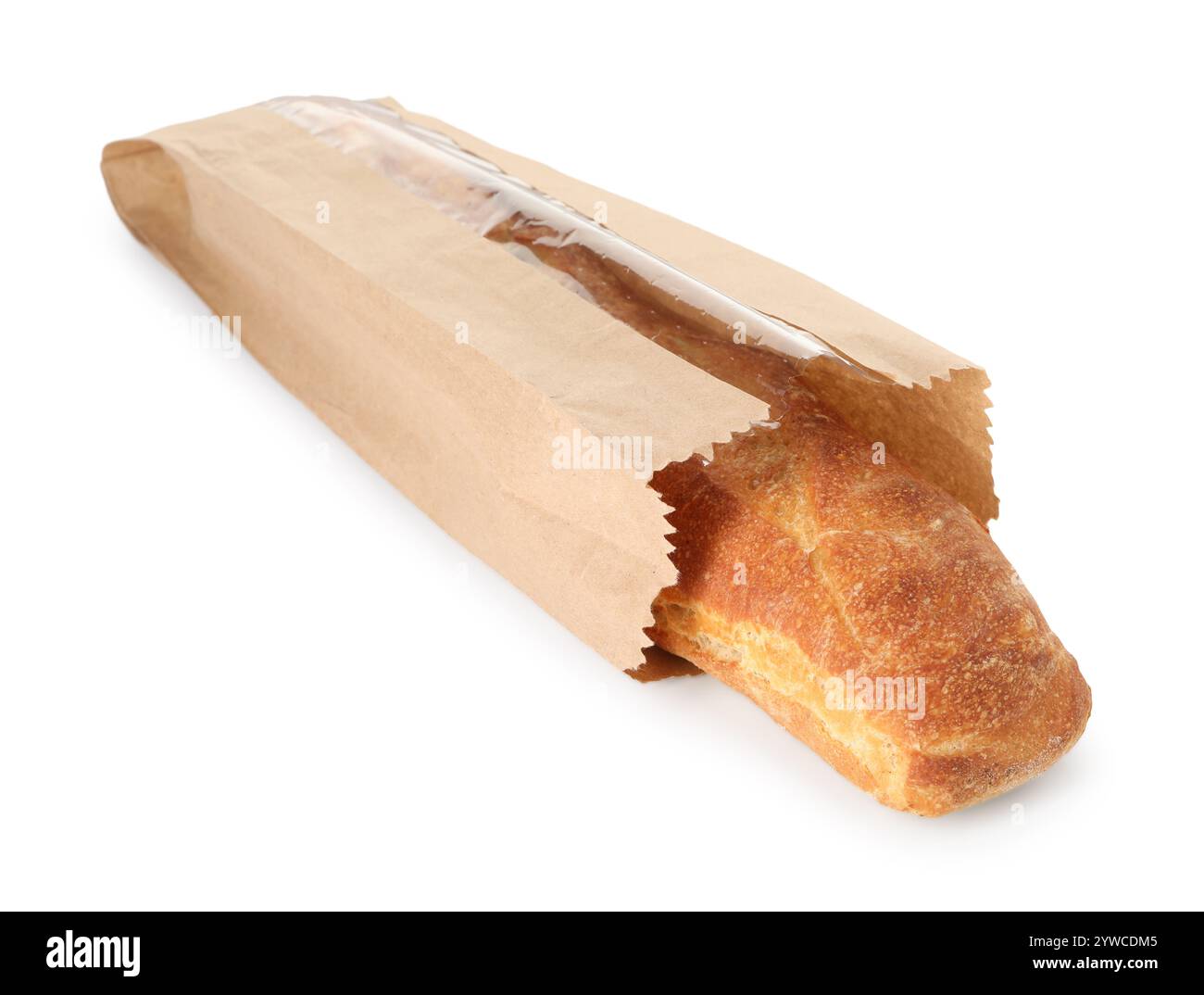 Fresh baguette in paper bag isolated on white Stock Photo - Alamy