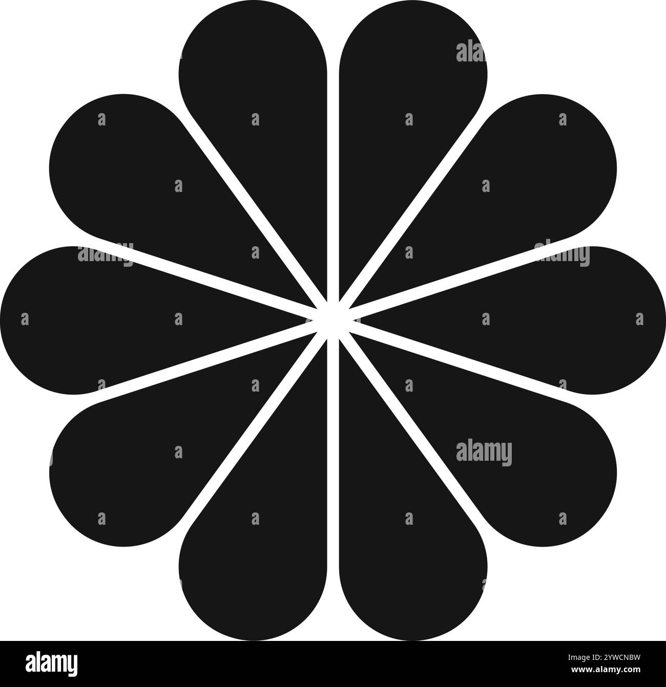 Flower silhouette. Round diagram with ten petals. Floral chart divided on 10 equal segments in leaf shapes isolated on white background. Template for data presentation. Vector graphic illustration. Stock Vector