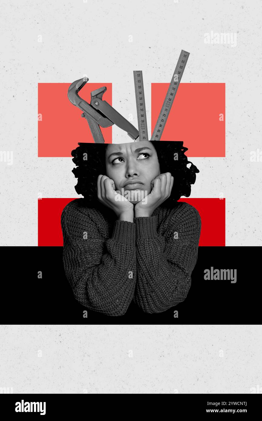 Composite trend artwork sketch image photo collage of young lady sit ...