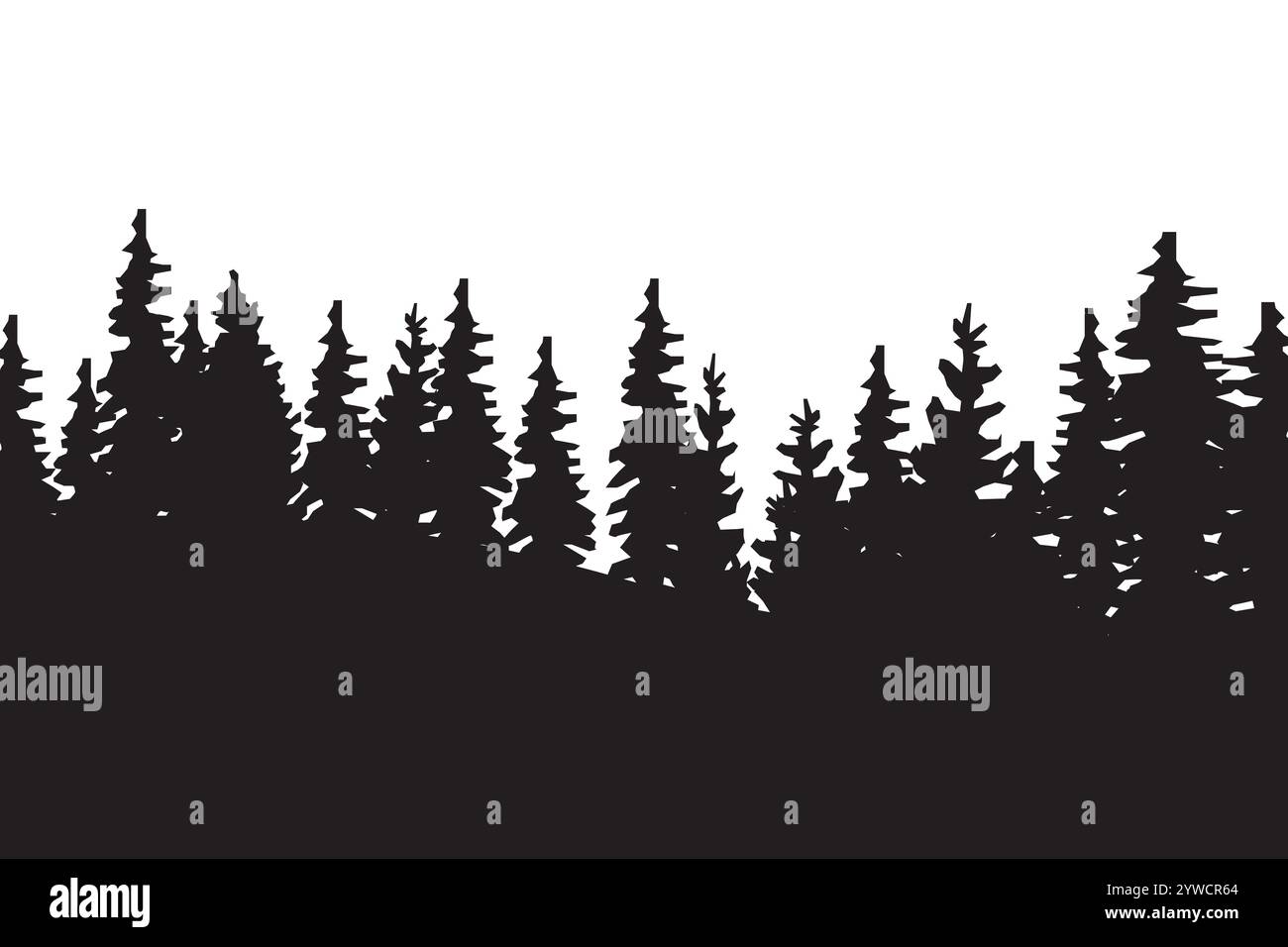 Pine tree silhouette. Forest landscape shape. Black nature outline ...