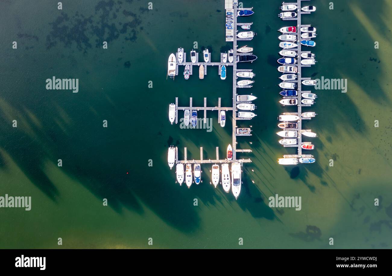 aerial view of boats at a sag harbor marina Stock Photo - Alamy