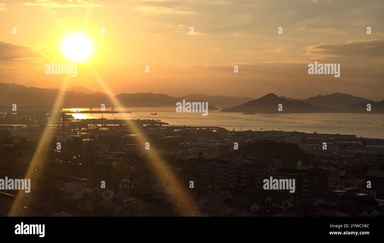 Sunset and sunrise around Miyajima bay, Hiroshima - Smartphone Captured Stock Image