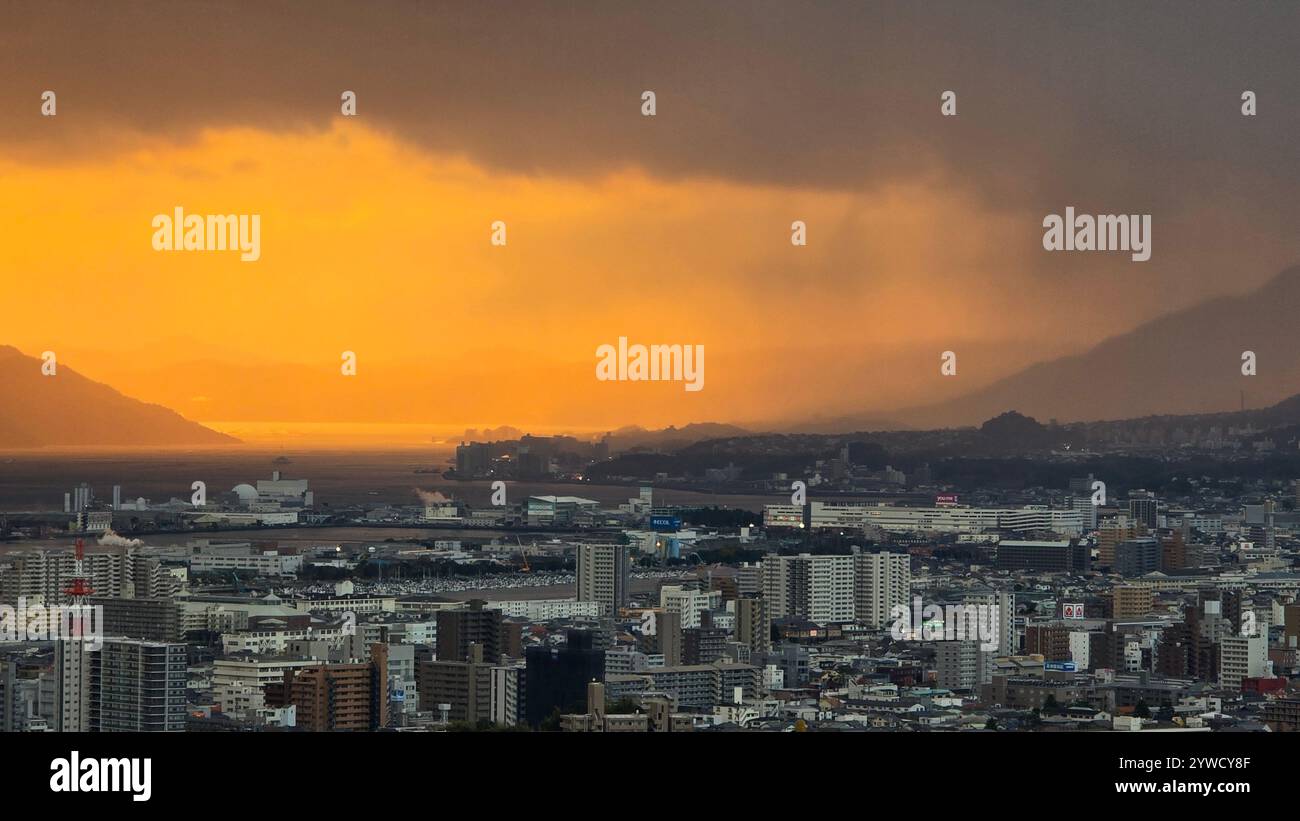 Sunset and sunrise around Miyajima bay, Hiroshima - Smartphone Captured Stock Image