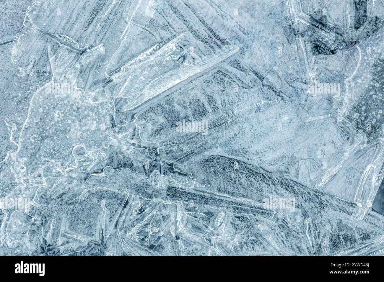 ice texture background. macro view of frozen lake water surface. Stock Photo