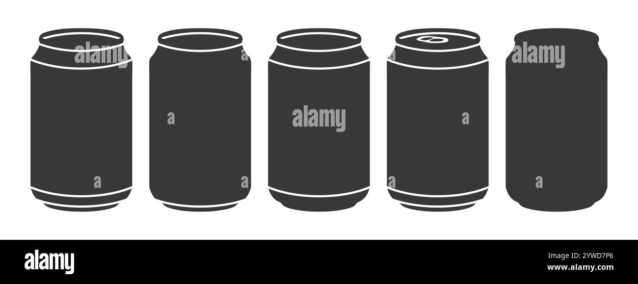 Soda, beer aluminium can icon shape set. Drink packing container logo ...