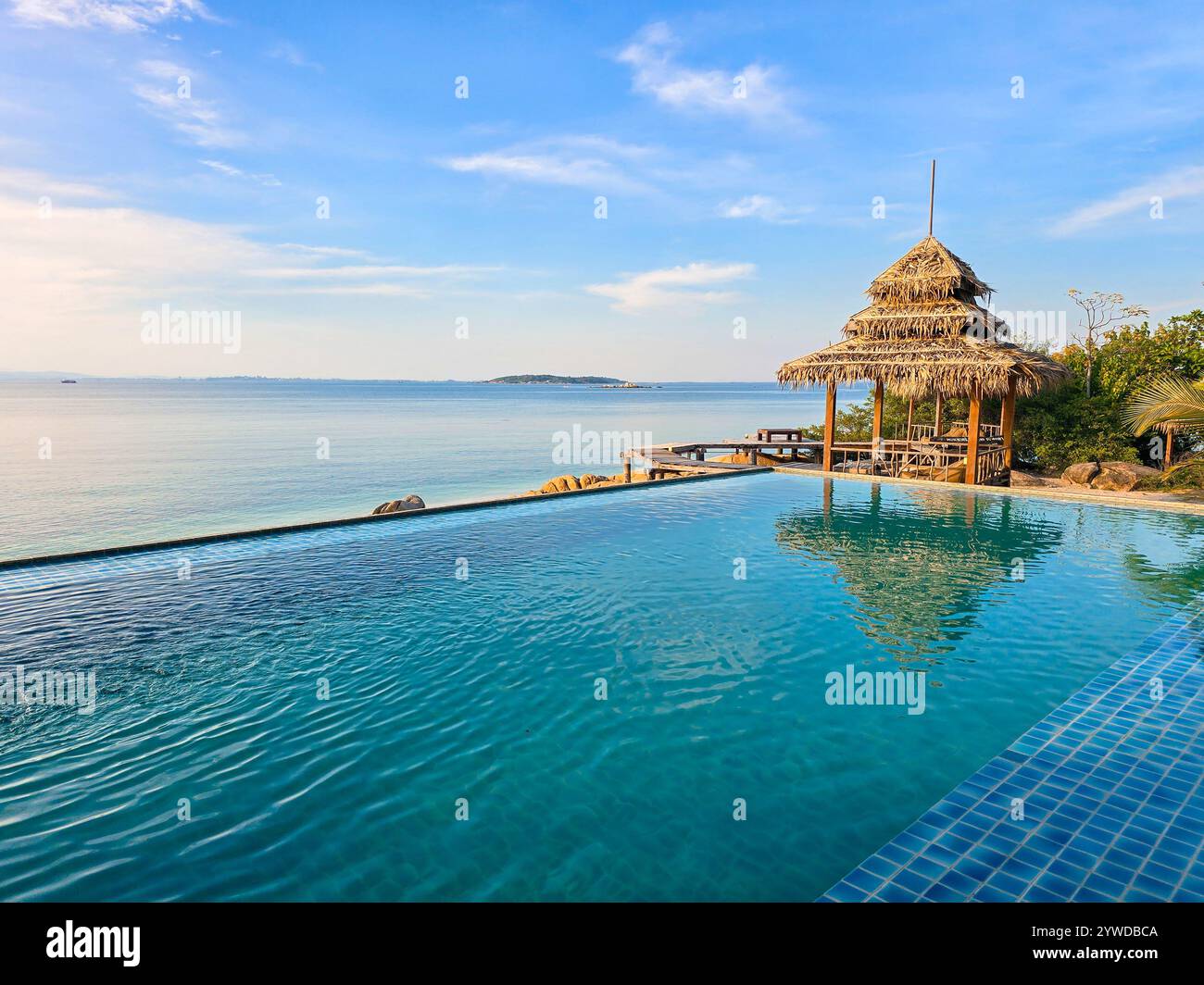 A luxurious infinity pool offers breathtaking views of the tranquil ...
